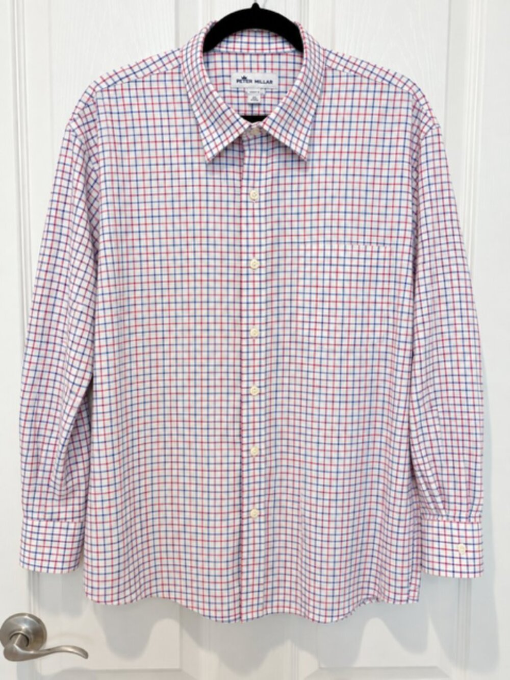 Peter Millar Men’s XXL Red Blue Plaid Stretch Button Down Shirt Preppy Golf